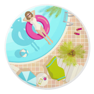 Schwimmbad Party Mädchen in Bikini Sommerstrand Keramikknauf