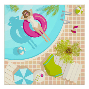 Schwimmbad Party Mädchen in Bikini Sommerstrand Poster