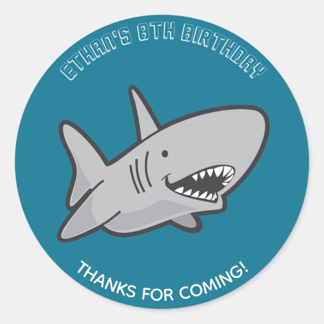 Schwimmbad Party Shark Geburtstagsaufkleber Runder Aufkleber (Vorderseite)