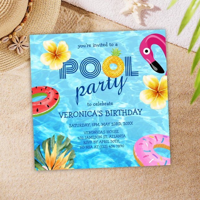 Schwimmbad Party Sommerwasserspass Geburtstag Einladung (Pool Party Summer Water Fun Birthday Invitation)
