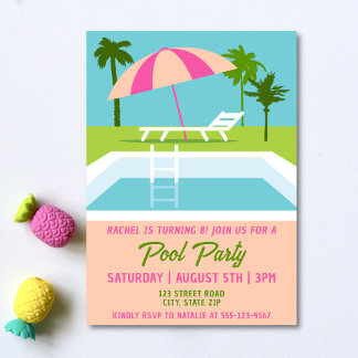 Schwimmbad Party Tropisches Schwimmbad Girls Gebur Einladung