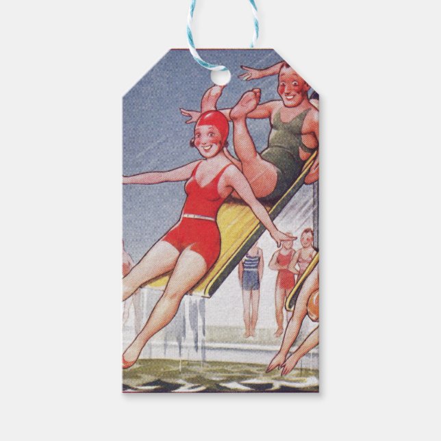 Schwimmbad Party Vintag Schwimmbad Sommer Geschenkanhänger (Vorderseite)