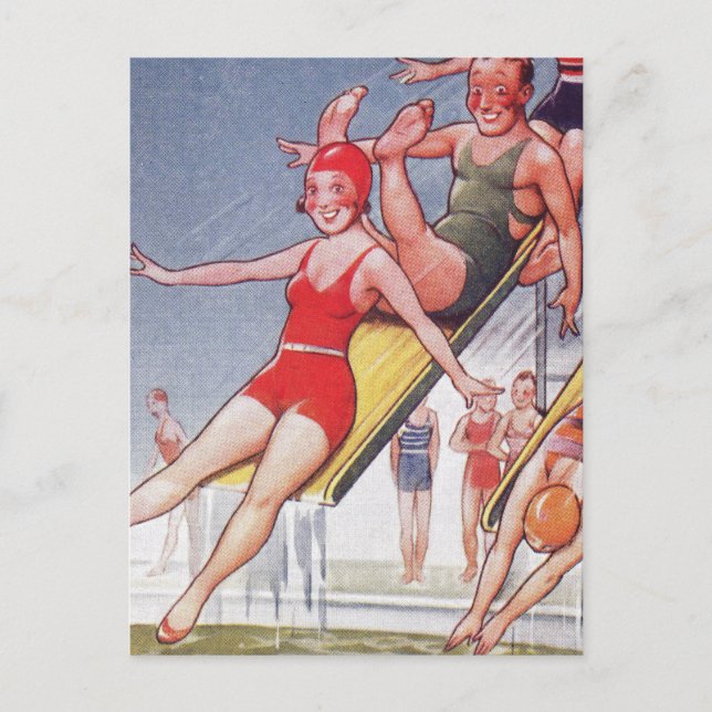 Schwimmbad Party Vintag Schwimmbad Sommer Postkarte (Vorderseite)