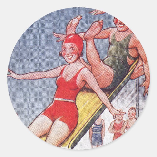 Schwimmbad Party Vintag Schwimmbad Sommer Runder Aufkleber (Vorderseite)