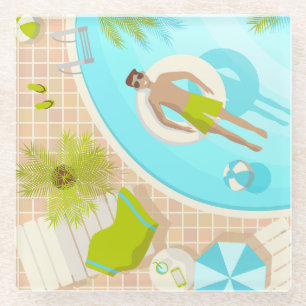 Schwimmbad Typ auf tropischen Sommerurlaub am Stra Glasuntersetzer