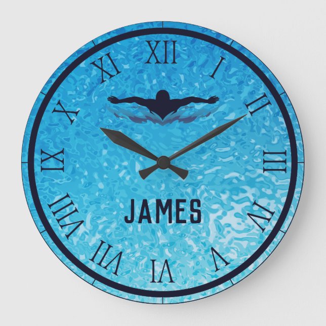 Schwimmbad Wasser Große Wanduhr (Vorderseite)
