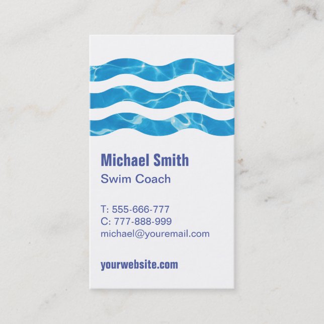 Schwimmbad Wave Swim Coach Business Card Visitenkarte (Vorderseite)