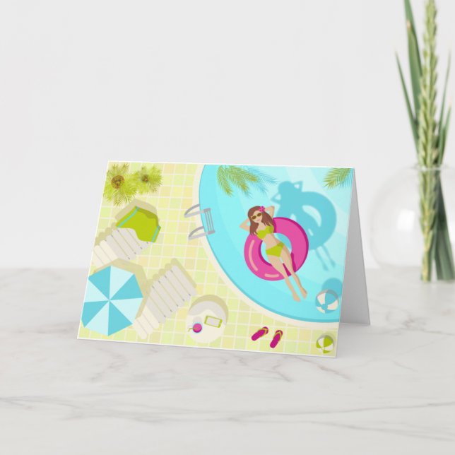 Schwimmbäder in Bikini Sommerstrand Dankeskarte (Vorderseite)