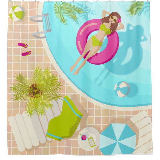 Schwimmbäder in Bikini Sommerstrand Duschvorhang (Vorderseite)