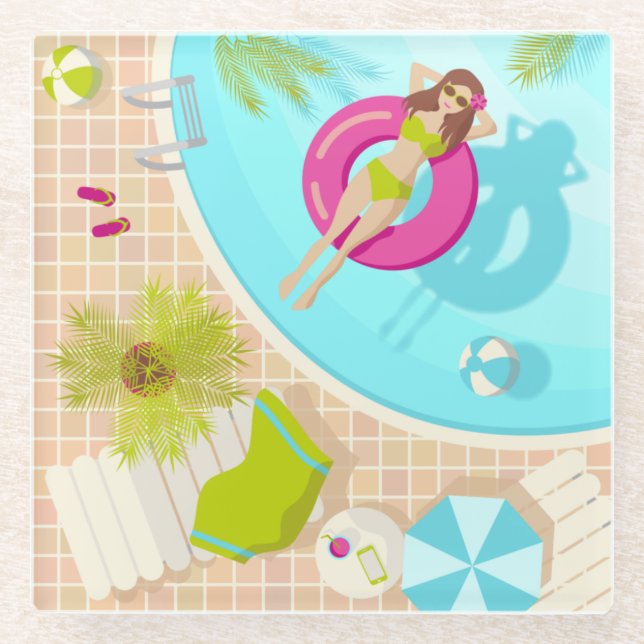 Schwimmbäder in Bikini Sommerstrand Glasuntersetzer (Vorderseite)