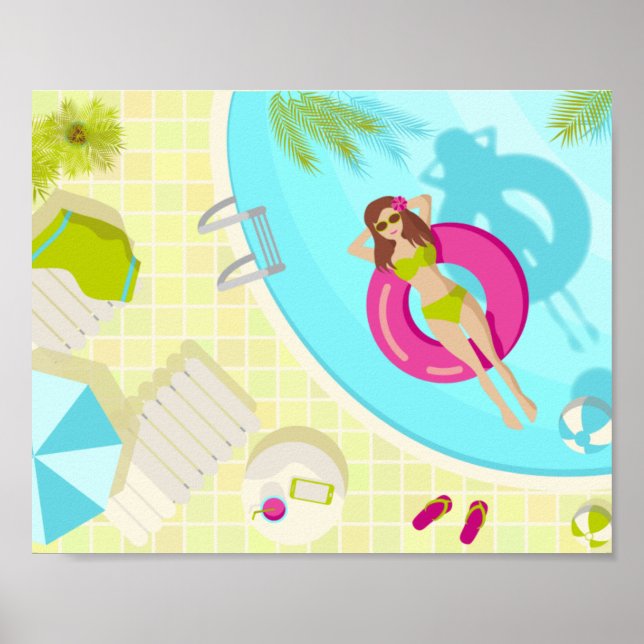 Schwimmbäder in Bikini Sommerstrand Poster (Vorne)