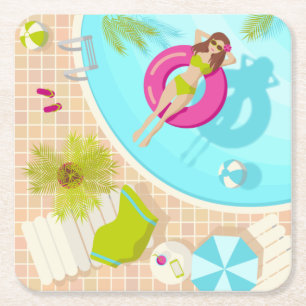 Schwimmbäder in Bikini Sommerstrand Rechteckiger Pappuntersetzer