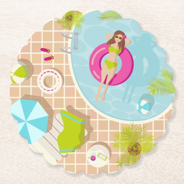 Schwimmbäder in Bikini Sommerstrand Untersetzer (Vorderseite)
