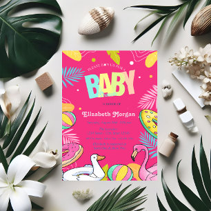 Schwimmbadspielzeug hinterlässt rosa Babyparty Einladung
