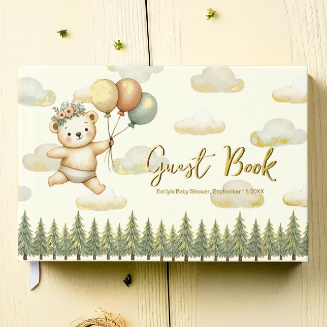 Schwimmbär Adventures Babydusche Gästebuch (Floating Bear Adventures Baby Shower Foil Guest Book)
