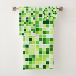 Schwimmbecken, grüne Mosaikfliesen, geometrisches  Badhandtuch Set