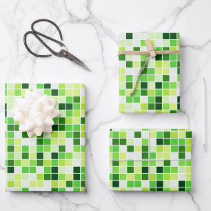 Schwimmbecken, grüne Mosaikfliesen, geometrisches  Geschenkpapier Set