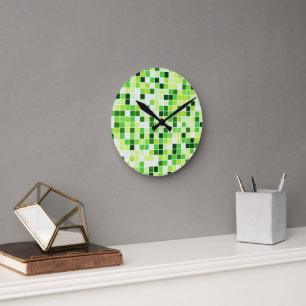 Schwimmbecken, grüne Mosaikfliesen, geometrisches  Runde Wanduhr
