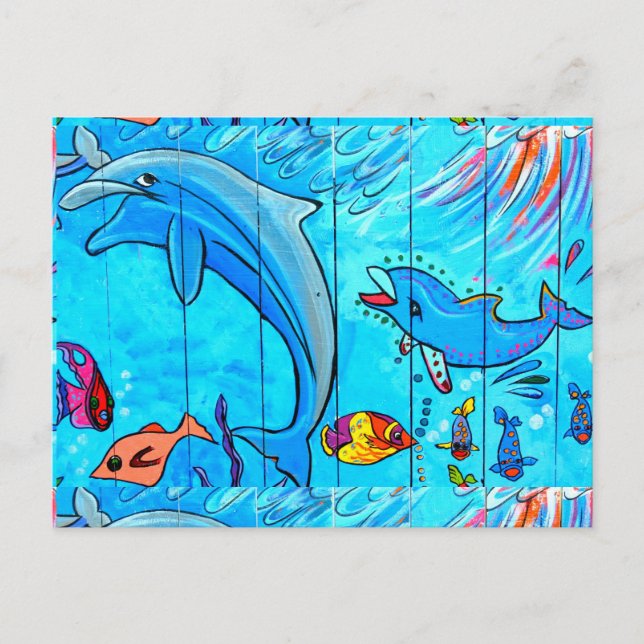Schwimmdelphine Postkarte (Vorderseite)