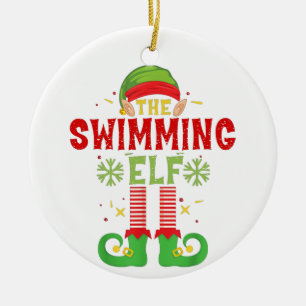 Schwimmen Elf Familie Matching Gruppe Weihnachten Keramik Ornament