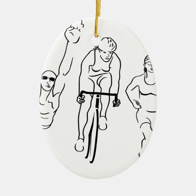 Schwimmen-Fahrrad-Lauftriathlon-Frau Keramikornament (Vorne)