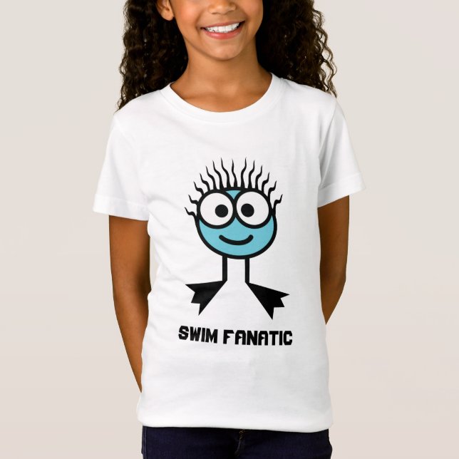 Schwimmen-Fanatiker - blauer Schwimmen-Charakter T-Shirt (Vorderseite)