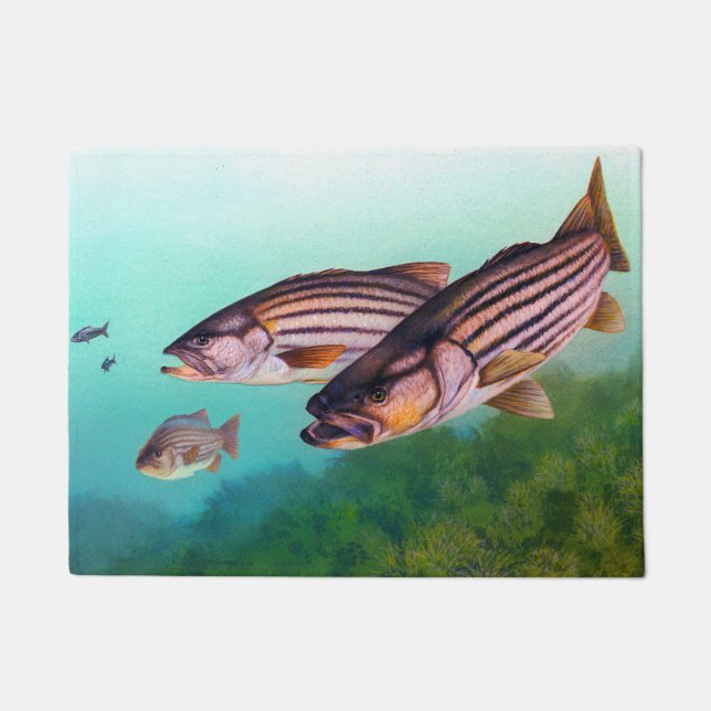 Schwimmen-Fisch-gestreifter Baß Fußmatte (Vorderseite)