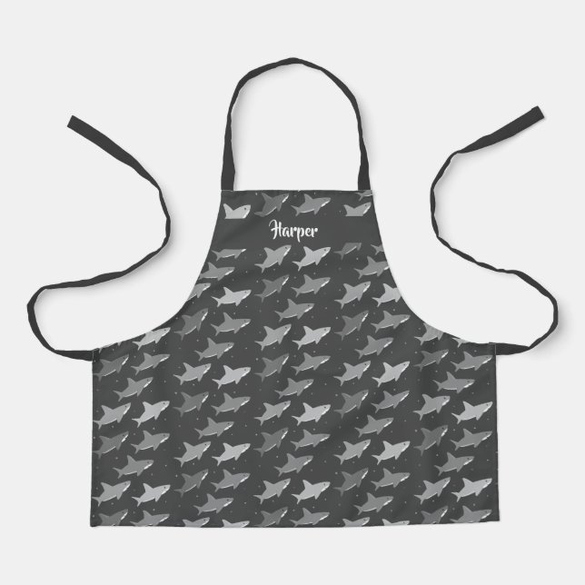 Schwimmen Haie Graues Tiermuster Cartoon Schürze (Vorderseite)