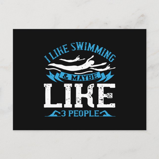 Schwimmen - Ich mag Schwimmen und 3 Personen Postkarte (Vorderseite)