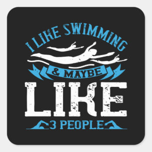 Schwimmen - Ich mag Schwimmen und 3 Personen Quadratischer Aufkleber