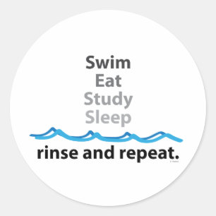Schwimmen, isst, studiert, schläft… Spülen und Runder Aufkleber