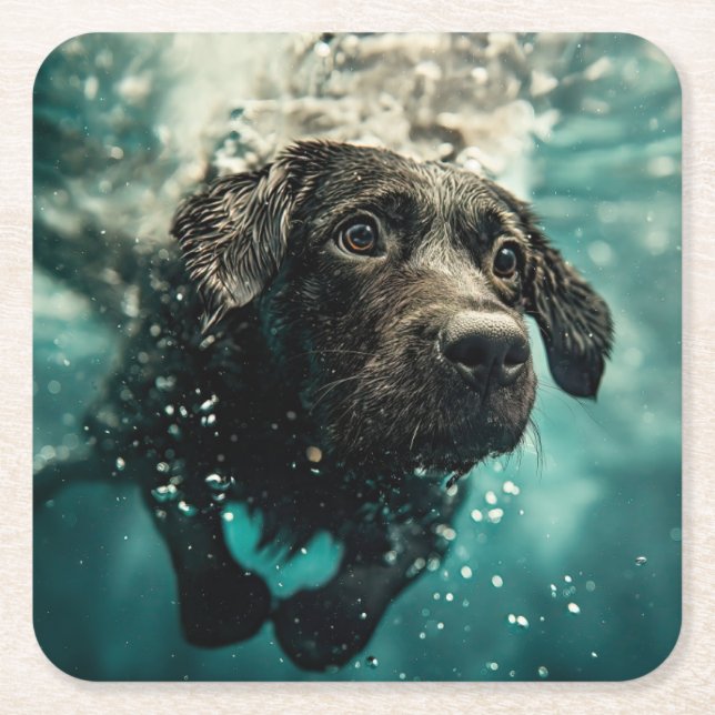 Schwimmen Labrador Puppy Underwater Design Rechteckiger Pappuntersetzer (Vorderseite)