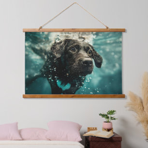 Schwimmen Labrador Puppy Underwater Design Wandteppich Mit Holzrahmen
