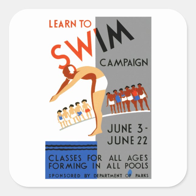 Schwimmen lernen quadratischer aufkleber (Vorderseite)