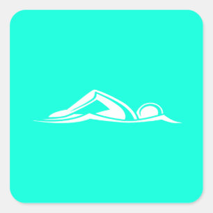 Schwimmen-Logo-Aufkleber-Türkis Quadratischer Aufkleber