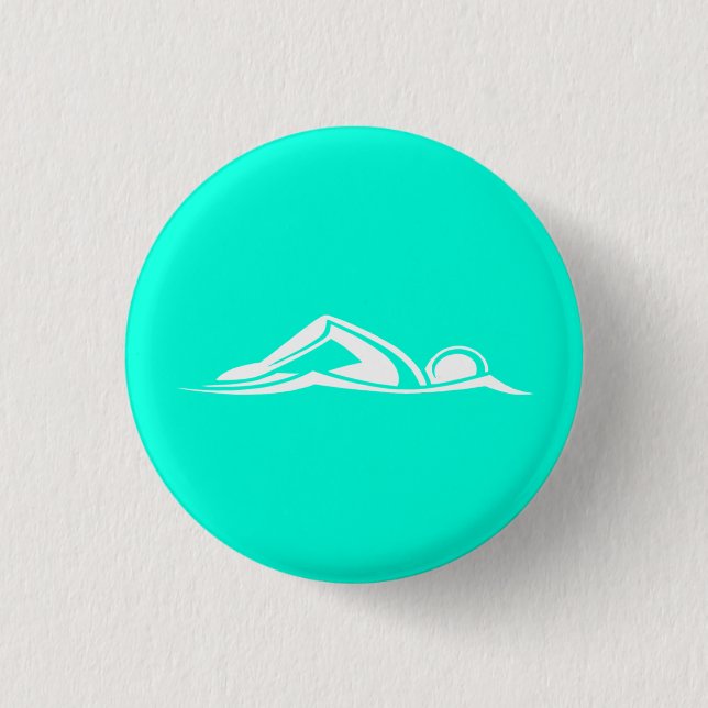 Schwimmen-Logo-Knopf-Türkis Button (Vorderseite)