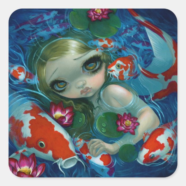 "Schwimmen mit Koi"-Aufkleber Quadratischer Aufkleber (Vorderseite)
