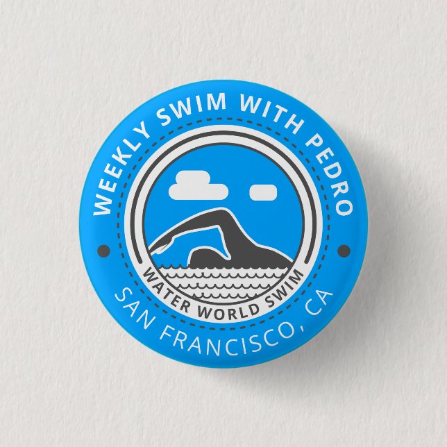 Schwimmen mit Pedro-Knopf Button (Vorderseite)