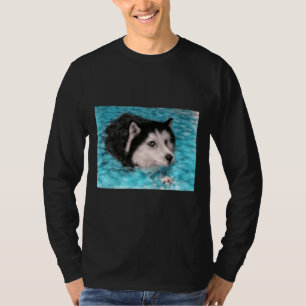 Schwimmen Niedlicher Husky Malamute Dog Wolle Art  T-Shirt