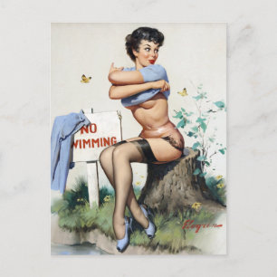Schwimmen Pin Up Postkarte