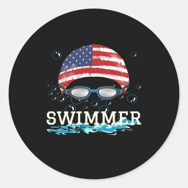 Schwimmen Schwimmer Schwimmen Sport Usa Fahne Cap Runder Aufkleber (Vorderseite)