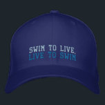 Schwimmen Sie, um zu leben, Live, gestickten Hut<br><div class="desc">Zeigen Sie Ihre Liebe der Schwimmens mit diesem gestickten Hut der Sloganschwimmens Hut. Liest Schwimmen,  um zu leben,  Live zu schwimmen. Großes Geschenk für Schwimmer und Schwimmentrainer.</div>