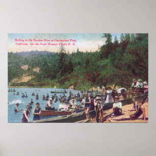 Schwimmen und Bootfahrt auf dem russischen Fluss Poster