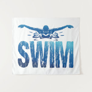 Schwimmen - Vintages Baden Wandteppich