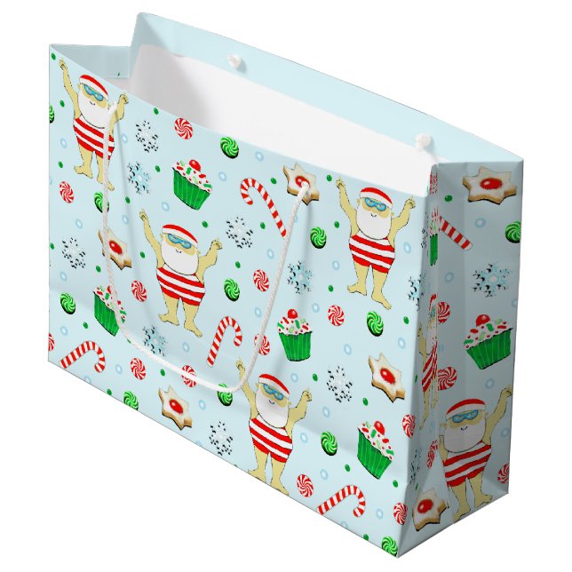Schwimmen Weihnachten Große Geschenktüte (Vorderseite Schrägansicht)