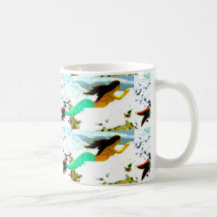 schwimmende brünette Meerjungfrau-Tasse Kaffeetasse