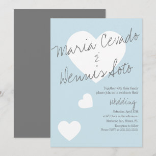 Schwimmende Herz-Schrift Hochzeit Blau Grau Einladung