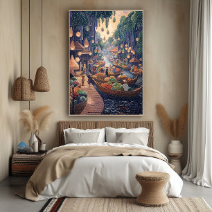 Schwimmende Marktszene im Pointillistischen Stil Poster