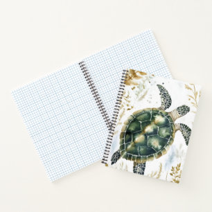 schwimmende Meeresschildkröte umgeben von floralen Notizbuch