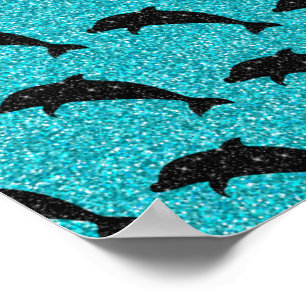 Schwimmender Delfin Schwarzer Glitter Ozean Tiere Poster